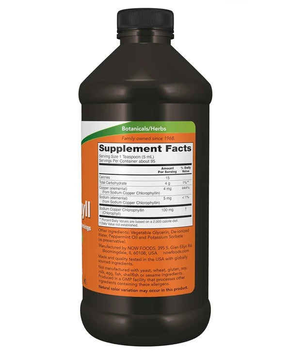 NOW Liquid Chlorophyll | 95 Servings | Internal Deodorizer | Boosts Energy | Natural Mint Flavor~16oz/473ml; Exp 04/2030