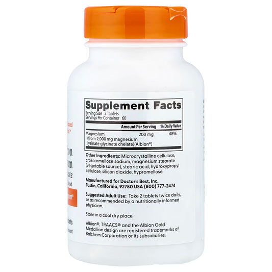 Doctor's Best High Absorption Magnesium Glycinate || Muscle relaxation & restful sleep ||120 Tablets ||100 mg per Tablet || 60 Servings || Exp: 01/2028