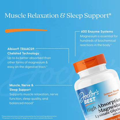 Doctor's Best High Absorption Magnesium Glycinate || Muscle relaxation & restful sleep ||120 Tablets ||100 mg per Tablet || 60 Servings || Exp: 01/2028
