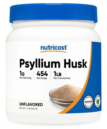 Nutricost Pure Psyllium Husk Powder | Natural Soluble Fibre | 454 Servings | Appetite Management | Promotes Regularity & Helps Support Normal Bowel Elimination | 1 lb/454g; Exp 01/2029
