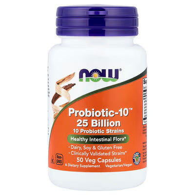 NOW Probiotic-10™ || Digestive & Immune Health || 25 Billion CFU || 50 Capsules || Exp:10/2027