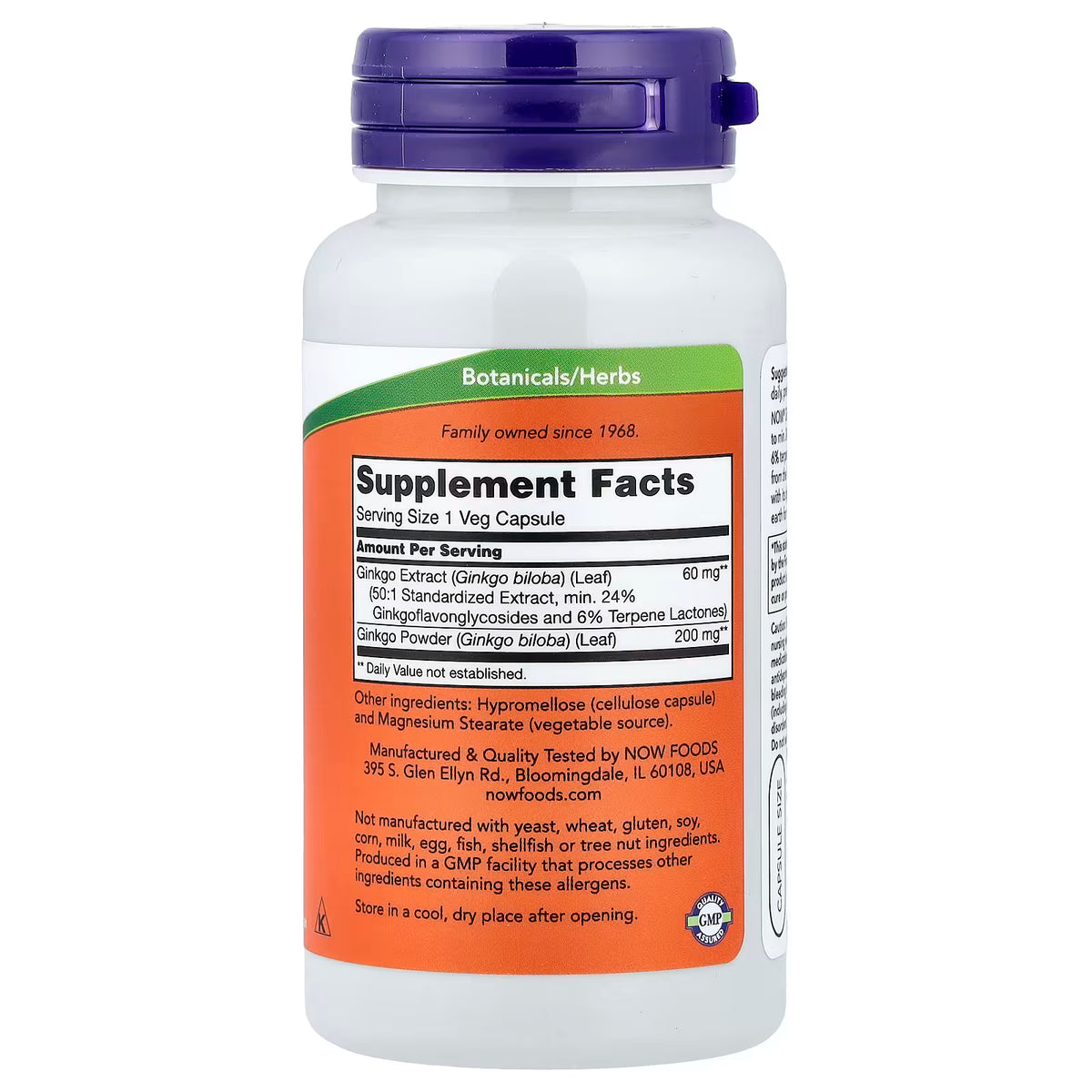 NOW Ginkgo Biloba || 60 mg per Capsules|| 60 Servings || Cognitive function & mental clarity|| Exp: 04/29