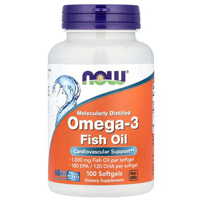 NOW Omega-3 Fish Oil || 180EPA+120DHA|| 1,000mg Fish Oil per Softgel || 100 Softgels || 50 Servings || Exp: 06/2030