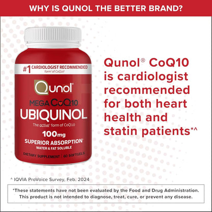 Qunol Ubiquinol 100mg || Active Form of Coenzyme Q10 (CoQ-10) || Antioxidant || Supports Heart and Vascular Health || 60ct Softgels ||Exp 01/2029