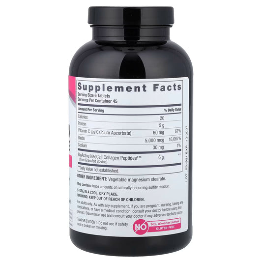NeoCell, Grass-fed Collagen Peptides + Vitamin C & Biotin || 270 Tablets || 45 Servings || Exp: 02/2029