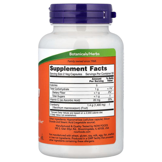 NOW Cranberry Caps || 100 Veg Capsules || 50 Servings ; Exp: 09/2028