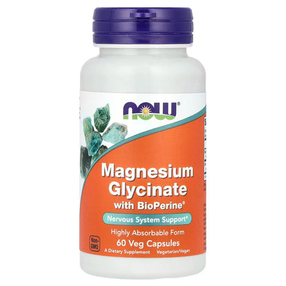 NOW Magnesium Glycinate With BioPerine®|| 100 mg per Tablet|| 60 Tablets ||30 servings || Exp: 03/2028