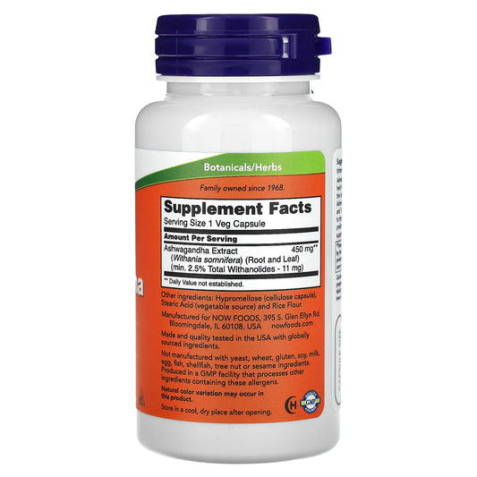 NOW Ashwagandha 450 mg || 90 Veg Capsules || 90 Servings || Stress Management || Exp: 06/2029