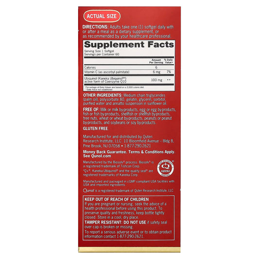 Qunol Ubiquinol 100mg || Active Form of Coenzyme Q10 (CoQ-10) || Antioxidant || Supports Heart and Vascular Health || 60ct Softgels ||Exp 01/2029