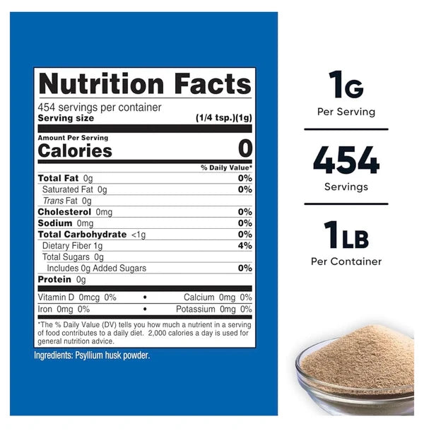 Nutricost Pure Psyllium Husk Powder | Natural Soluble Fibre | 454 Servings | Appetite Management | Promotes Regularity & Helps Support Normal Bowel Elimination | 1 lb/454g; Exp 01/2029