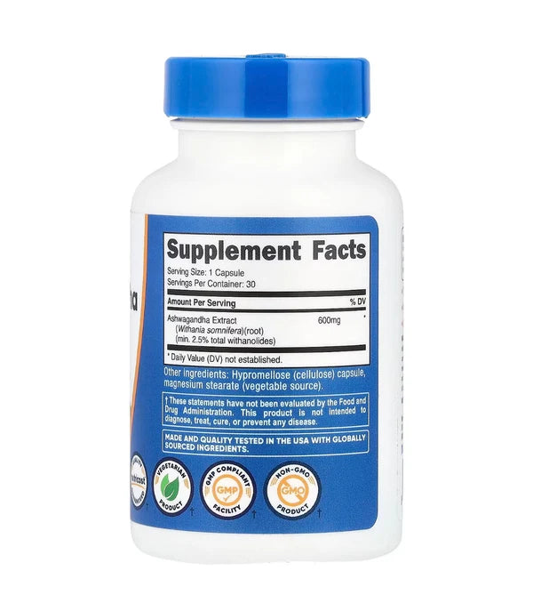 Nutricost Ashwagandha Root Extract 600mg | Sleep, Mood & Stress Support | 30 Capsules; Exp 09/2028