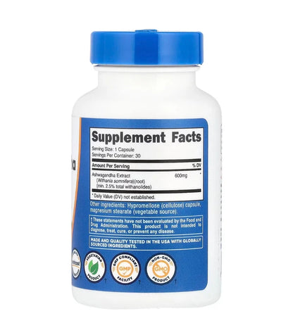 Nutricost Ashwagandha Root Extract 600mg | Sleep, Mood & Stress Support | 30 Capsules; Exp 09/2028
