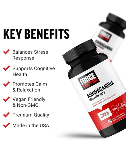 FORCE FACTOR Ashwagandha 600mg | Adaptogen for Stress Support & Cognitive Health | Promotes Calm & Relaxation | 60 Capsules; Exp 03/2028
